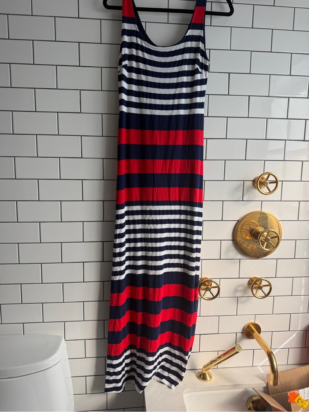 Gilli Navy, White & Red Striped Maxi Dress